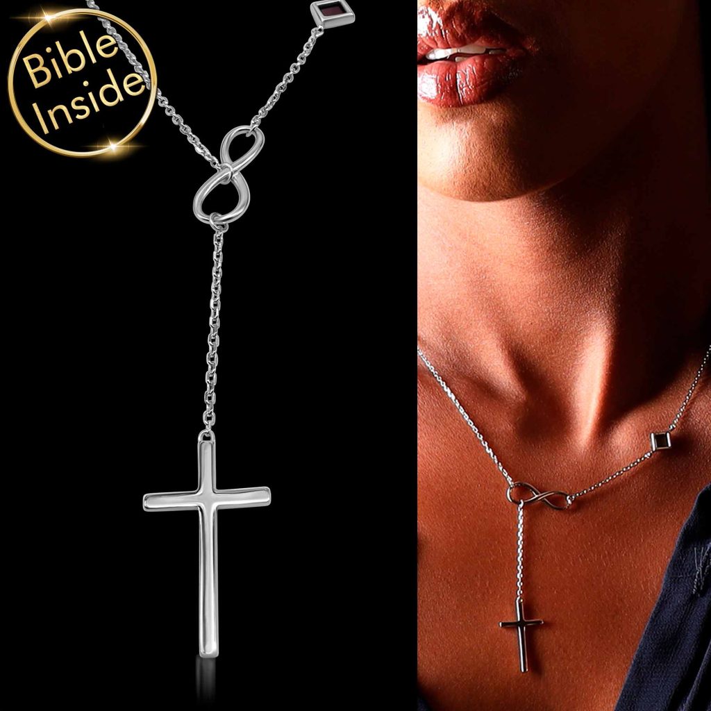 Best Christian Jewelry Brands for Women Features Silver Cross Necklace with Infinity Design by My Nano Jewelry